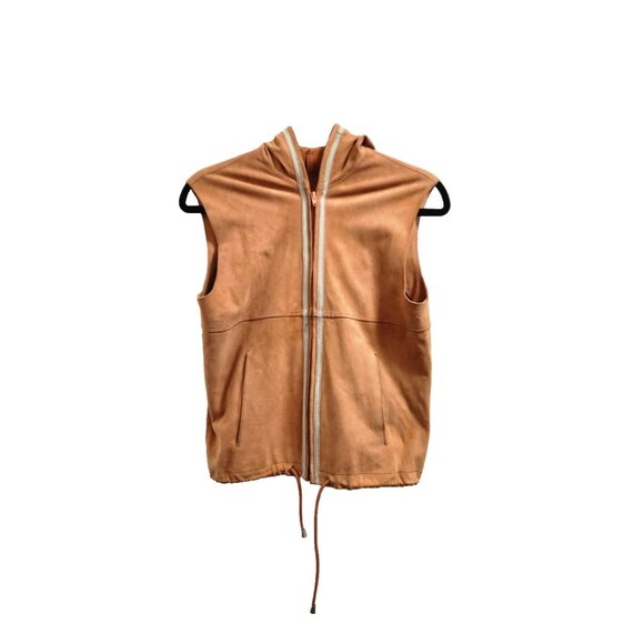 YOGO by Goes Goat Suede Hooded Vest Tan Leather Sleeveless Jacket Size 40 - Picture 3 of 12